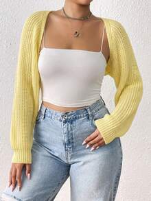 SHEIN EZwear 大尺碼女款淡黃色長袖背心薄款開襟衫 - 鵝黃色 - 查看 3