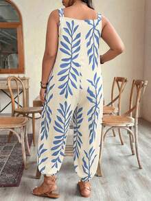 SHEIN Clasi Mono de mujer talla grande de primavera/verano con estampado de vacaciones y cordón ajustable - Azul - Ver 2