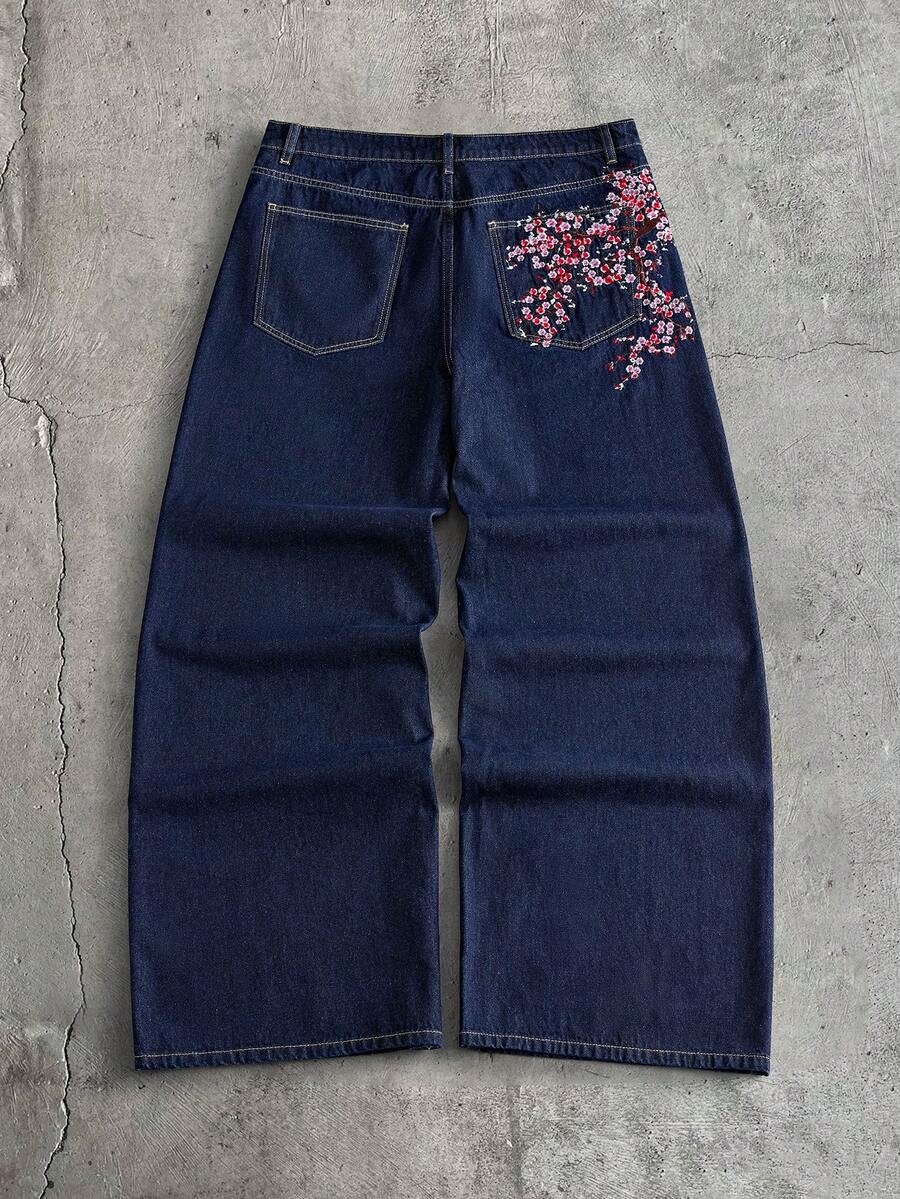 AXEPEAK Pantalones largos bordados azul oscuro para hombre - Azul - Ver 1