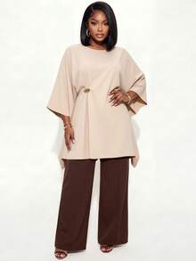 Poshavie Poshavie Plus-Size Women's Loose-Fitting Long-Sleeved Top, Simple And Elegant, Suitable For Everyday Commutin Fall - Khaki - View 6