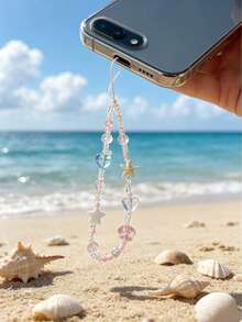 Handmade Beaded Phone Charm Strap, Cute Starfish Heart Shell Bead Lanyard Anti-Lost Chain For Phone Case, Camera, Earbud Case, Keychain & Handbag, Aesthetic Gift For Women Girls - Multicolor - View 7