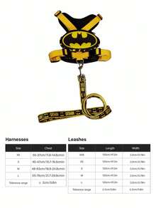Batman X PETSIN Collaboration 1套黃黑對比色卡通印花寵物項圈與牽繩，扣環設計，透氣舒適，酷炫吸睛配色。可調節長度，適合四季，專為小型犬日常散步設計，舒適不勒頸，寵物愛好者的理想選擇 - 黑色 - 查看 3