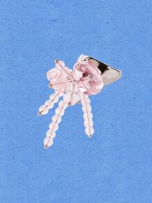 Popjeli Silver Open Ring Girl Heart Pink Beaded Flower Ring Niche Design Sweet And Cool Style - Pink - View 4