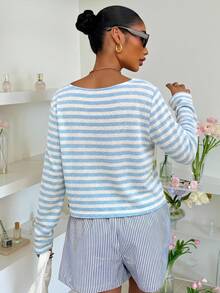 Muchica Blue And White Casual Business Casual Plus Size T-Shirt For Women Vacation Autumn Fall Vacation Vacation Vacation - Baby Blue - View 2