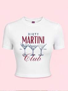 INAWLY 复古学院风 Dirty Martini Baby T 恤、Tini Time 手绘艺术衬衫、纽约 2000 Y2K 酷女孩 90 年代复古鸡尾酒衬衫 DIRTY MARTINI Club Est 1995 - 白色 - 查看 7