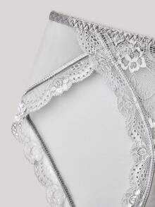 3 piezas Ropa interior de mujer cómoda con estampado de encaje, transparente y calada, sexy de cintura baja - Multicolor - Ver 6