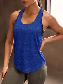 Powerista Casual Loose Fit Racerback Sports Tank Top - Blue - View 5
