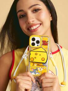 TOM & JERRY X SHEIN 卡通黃色邊框手機殼附手機背夾，防護防摔 iPhone11-17 系列手機殼 - 彩色 - 查看 2