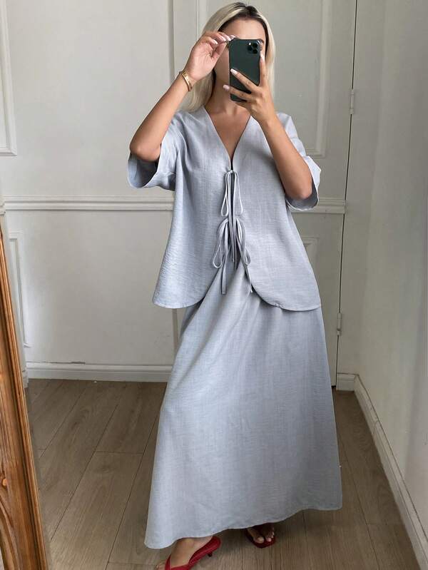 DAZY Spring/Summer Loose Casual Long Sleeve Shirt And Straight Leg Pants 2 Pieces Set For Women