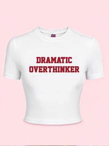 Camiseta "Dramática pensadora excesiva", minimalista y de moda, adecuada para el verano - Blanco - Ver 4