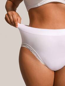 Barelissa Women's Plus Size Seamless Lace Semi-Sheer Triangle Panty, 1pc - White - View 5