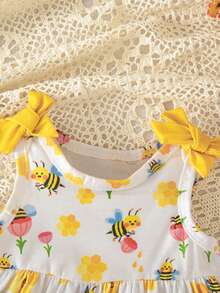 SHEIN Newborn Baby Girl Summer Cute Pattern Sleeveless Dress - Mustard Yellow - View 6