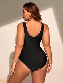 Swim Lushoire 2026 New Plus Size Women Geometric Print Ruched One-Piece Swimsuit Comfortable Support Black And White Summer Vacation Holiday Tropical Pool Party - Multicolor - View 2