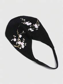ROMWE Kawaii 1件時尚針織單肩包，黑色鏤空梅花刺繡單肩包，適合日常穿搭 - 黑粉色 - 查看 4