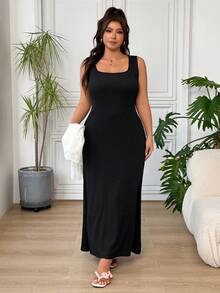 SHEIN EZwear 休閒優雅大尺碼女款蕾絲不對稱肩長袖上衣與背心洋裝兩件套 正式早午餐婚禮賓客穿搭 白色黑色 秋季 - 黑色 - 查看 6