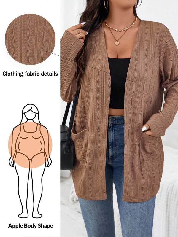 Shapeblank Plus Size Women's Autumn New Fashion Cardigan, Long Sleeve Jacket, Professional Business Casual Commute Elegant Jacquard Fabric Double Pocket Thin Outerwear For Autumn And Winter