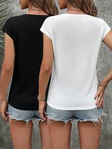 Louniche 夏季新款簡約度假穿搭 2件套 女款短袖 T-shirt - 黑與白 - 查看 2