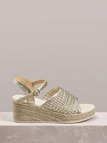 Styleloop Women's Fashionable Versatile Buckle Design Thick Bottom Wedge Sandals For Daily Wear Holiday Travel Essential Boho Cowgirl Outfit - Gold - View 1