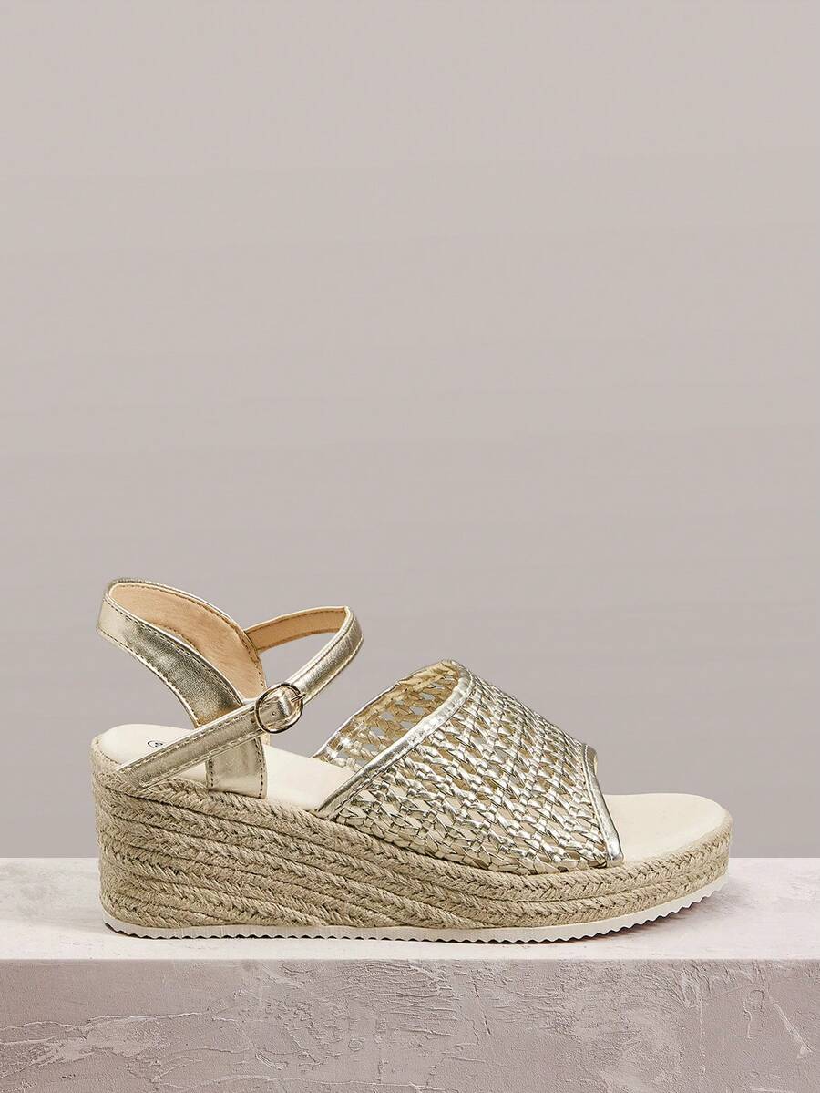 Styleloop Women's Fashionable Versatile Buckle Design Thick Bottom Wedge Sandals For Daily Wear Holiday Travel Essential Boho Cowgirl Outfit - Gold - View 1