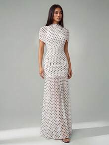 SHEIN Tall Summer Elegant Polka Dot Print Dress - White - View 4