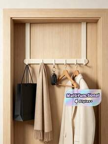 1Pc Over-The-Door Hanger, Wall Mounted Hanging Rack, Clothes Hangers Hooks, Storage Shelf, Door Back Storage Organizer Rack, Suitable For Bedroom And Bathroom - White - View 1