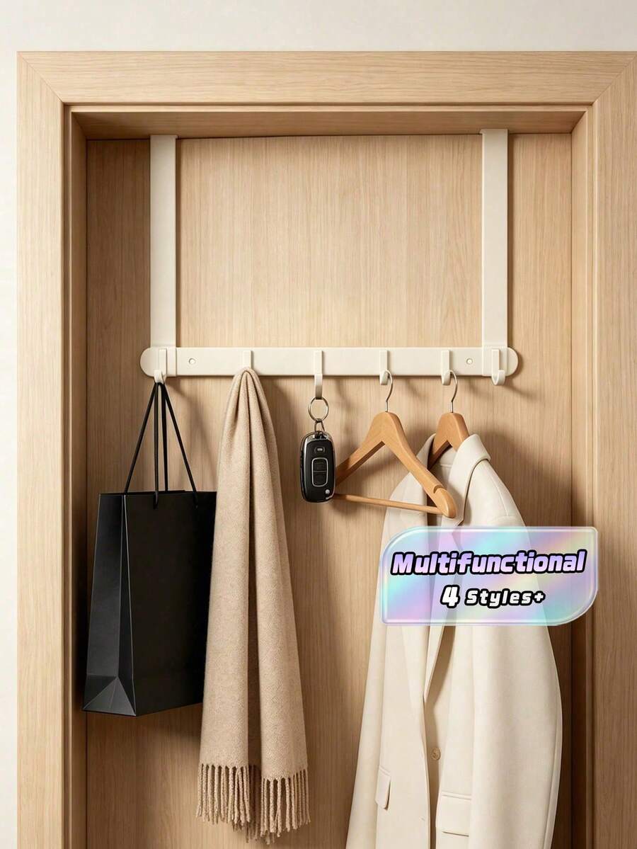 1Pc Over-The-Door Hanger, Wall Mounted Hanging Rack, Clothes Hangers Hooks, Storage Shelf, Door Back Storage Organizer Rack, Suitable For Bedroom And Bathroom - White - View 1