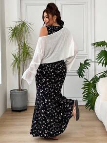 SHEIN EZwear 女款休閒大尺碼長袖上衣與花卉無袖洋裝套裝 - 彩色 - 查看 3