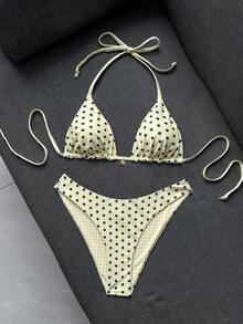 Swim Mod 女款甜美波點印花比基尼套裝 - 彩色 - 查看 3