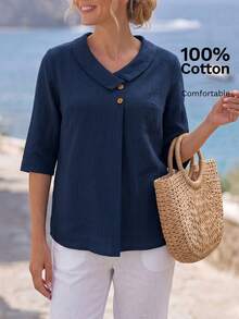 Faunlyn Women's Shirt Autumn Vacation Woman Going Out Office Vacation Top Country Concert Cute Casual Navy Blue - Blue - View 2