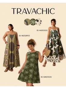 Travachic 大码女式夏季休闲度假热带印花无袖宽松连衣裙 - 綠色 - 查看 6