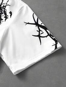 ROMWE MEN 男士街頭風圖案寬鬆版型T恤 - 白色 - 查看 7