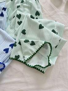Dream Adore Set Piyama Lengan Pendek Kerah Kasual Motif Garis Hati 4 Potong dengan Tepi Bergelombang - MultiWarna - View 6