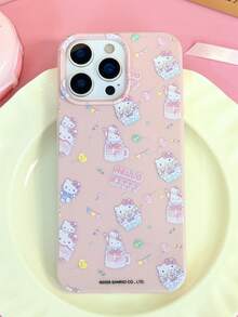 HELLO KITTY AND FRIENDS | SHEIN HelloKitty 全角色與反派彩色貼紙拼貼印花 粉色邊框皮革紋理手機殼 防震防摔 全包覆保護殼 適用 iPhone 17 Pro Max 16 15 14 13 12 Pro Max Plus Y2K 復古美學 可愛甜美 Ins 風高顏值手機殼 - 彩色 - 查看 7