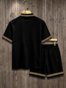 NEOREFINED 男士經典時尚休閒黑色 Polo 衫，皇冠獅子印花，短袖 Polo 套裝 - 彩色 - 查看 4