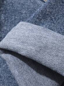 DAZY Quần yếm short denim nữ mùa hè ống rộng, gấu xắn, mài rách, màu xanh wash, phong cách Y2K - Màu xanh lam - Xem 11