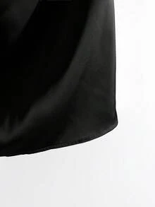 Modelyn 大尺碼女款純色垂領荷葉邊短袖優雅襯衫 - 黑色 - 查看 7