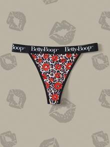 Betty Boop x SHEIN Women's Letter Waist Leopard Print Lip Graphic Fashion Thong - Brown - View 1