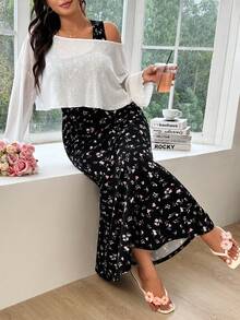 SHEIN EZwear 女款休閒大尺碼長袖上衣與花卉無袖洋裝套裝 - 彩色 - 查看 4