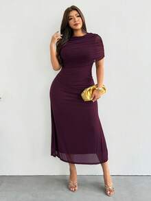Firerie Vestido casual elegante ajustado para mujer, vestido de fiesta, vestido formal/vestido de graduación/temporada de bodas romántica/vestido de invitada/vestido rojo púrpura/vestido de primavera/vestido del Día de San Valentín/vestidos de fiesta elegantes para mujer/vestido de invitada de boda para mujer/vestido rojo - Rojo violeta - Ver 6