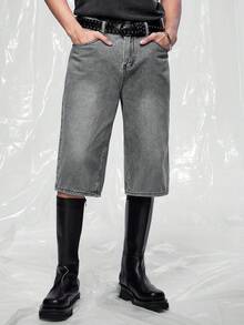 IRON GLYPH Men's Casual Washed Loose Wide Leg Denim Shorts - Grey - View 1