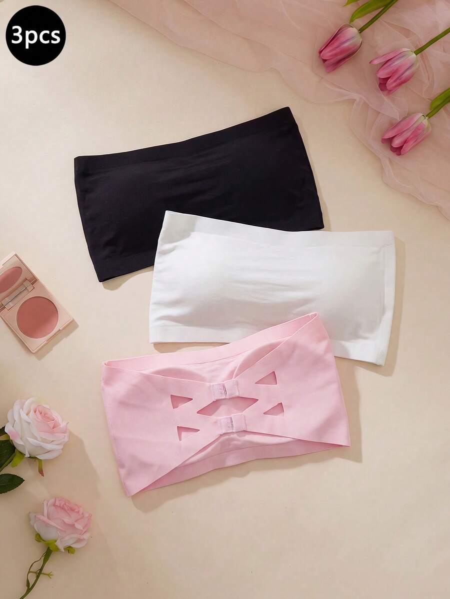 SHEIN 無肩帶&無後背一體式無縫冰絲包胸內衣,適用於少女,可防曝光並帶有隱形扣 - 彩色 - 查看 1