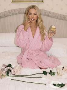 Bathrobe Soft Touch Contain Cotton Bathrobe For Women & Men - Made In Turkey, Lightweight, Absorbent, Comfortable Bath Robe - Baby Pink - View 6
