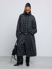 COUREZ Low Rise Longline Check Shorts /Y2K Fall Outfits For Women Cropped Trousers Casual Outfits Going Out Outfits Autumn Trousers Comfy Pants For Women - Black and White - View 1