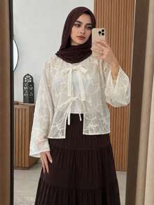 Solavon Women's Floral Print Tie-Front Casual Modest Versatile Everyday Outing Shirt Brunch White Summer - White - View 5