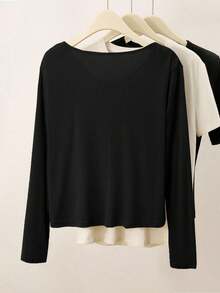 EMERY ROSE Women's Solid Color Casual Versatile Daily Outing Cardigan - Black - View 3