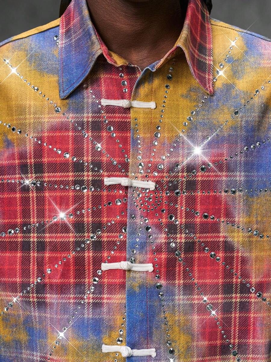 NEON BLANC Men's Rhinestone Decorated Outdoor Casual Versatile Daily Wear Denim Jacket - Multicolor - View 1