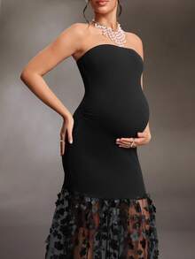 Cheriluna Maternity 性感優雅黑色抹胸貼身洋裝，適合家庭聚會、派對、假期、生日派對及其他場合 - 黑色 - 查看 6