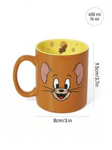 TOM & JERRY X SHEIN 卡通貓鼠陶瓷馬克杯，13.53oz/400ml 創意咖啡杯，內壁印有起司圖案，適合粉絲、居家、辦公室及送禮 - 暖棕色 - 查看 8