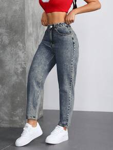 SHEIN ICON Casual Daily Washed Tapered Jeans - Dusty Blue - View 5