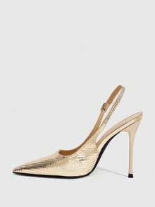 CUCCOO SZL Snake Pointed Back Empty Stiletto Shoes, Metal Buckle, Thin High Heels For Workplace Commuting - Light gold - View 4